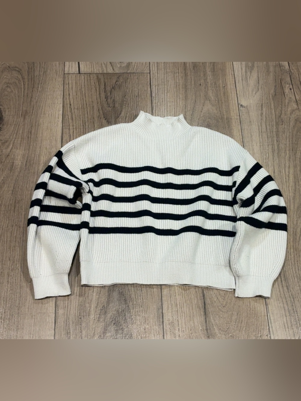 Zara Cream and Black Striped Turtleneck Sweater